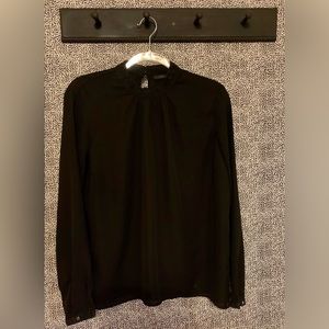 Only brand Black Long Sleeve Top with Embroidered Neck